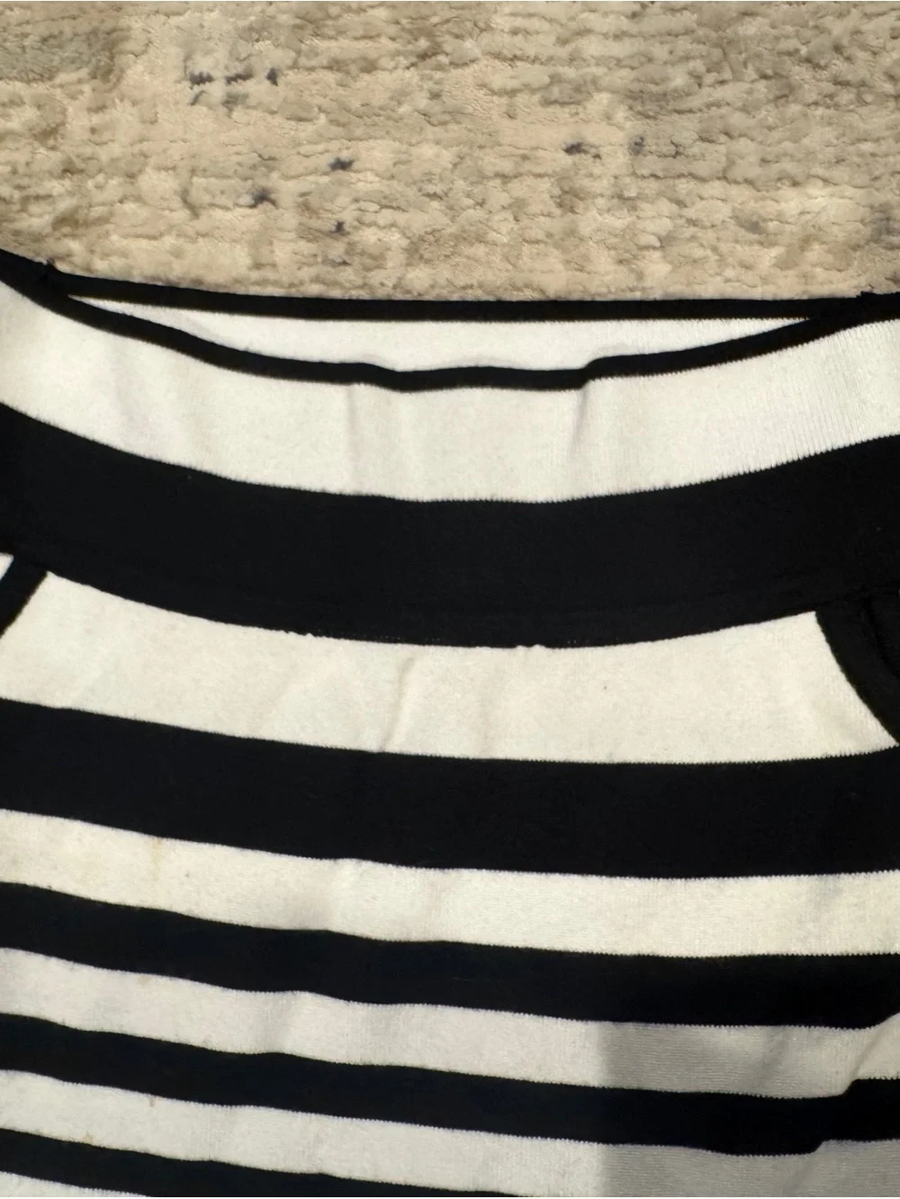 Bebe Knit Black and White Striped Off-Shoulder Mini Dress - Picture 4 of 4